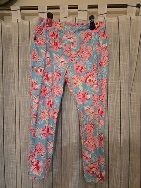 Simply Southern Light Blue Leggings with Pink Floral Print